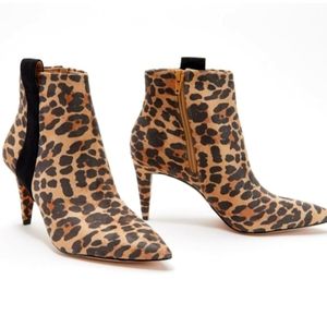 Animal Print Pointed Toe Bootie with Stripe Detail